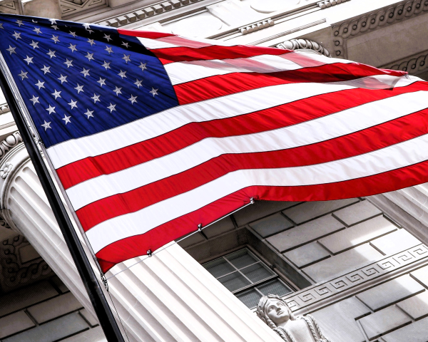 Flag in front of municipal building